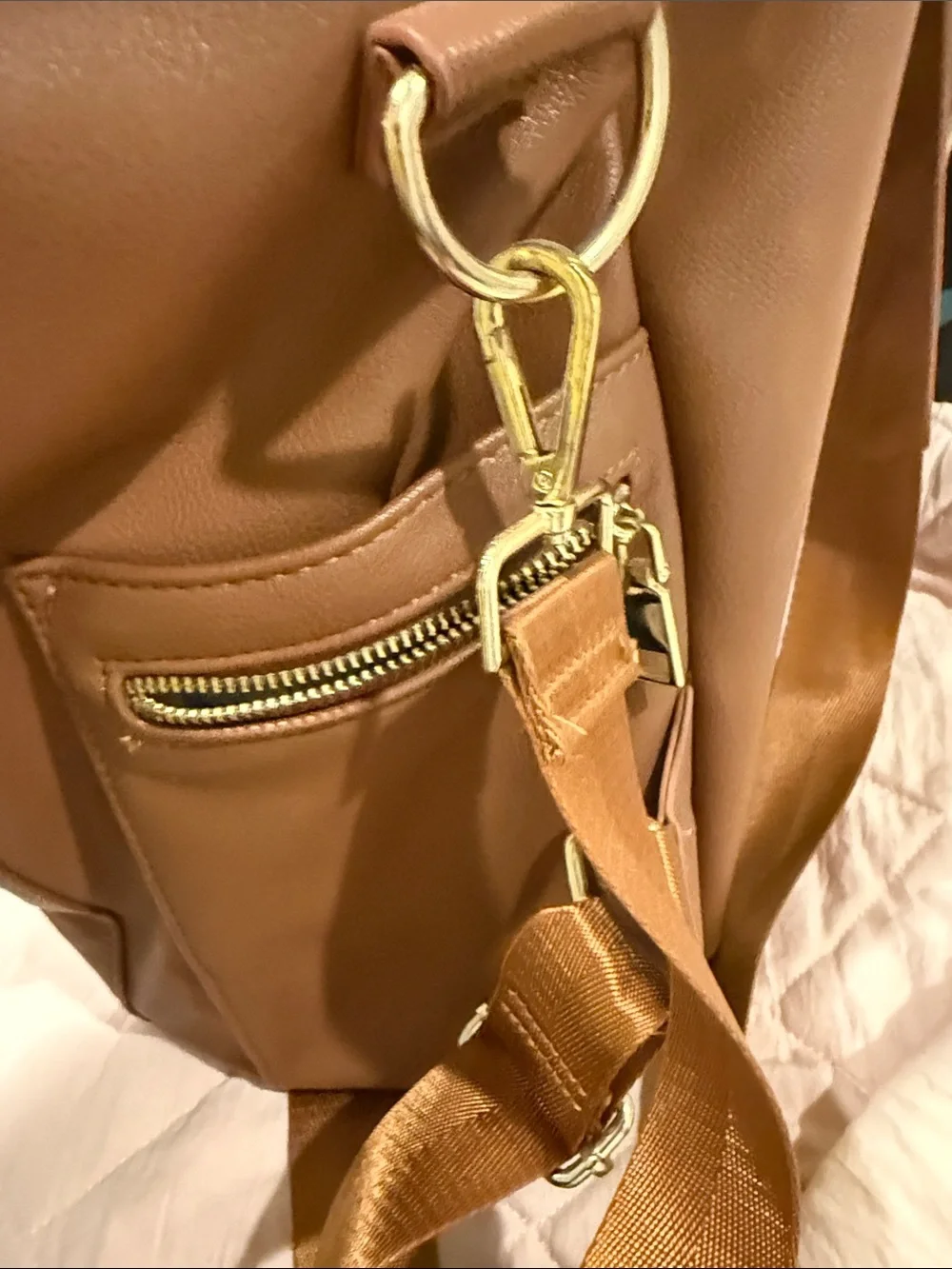 Women's Brown Faux Leather Backpack Tote - Classic Carryall